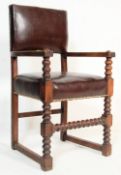 1930’S OAK AND BROWN LEATHER BOARDROOM FACTORY INDUSTRIAL OFFICE DESK CHAIR