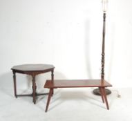 1940’S MAHOGANY COFFEE TABLE AND STANDARD LAMP TOGETHER WITH A MAHOGANY COFFEE TABLE