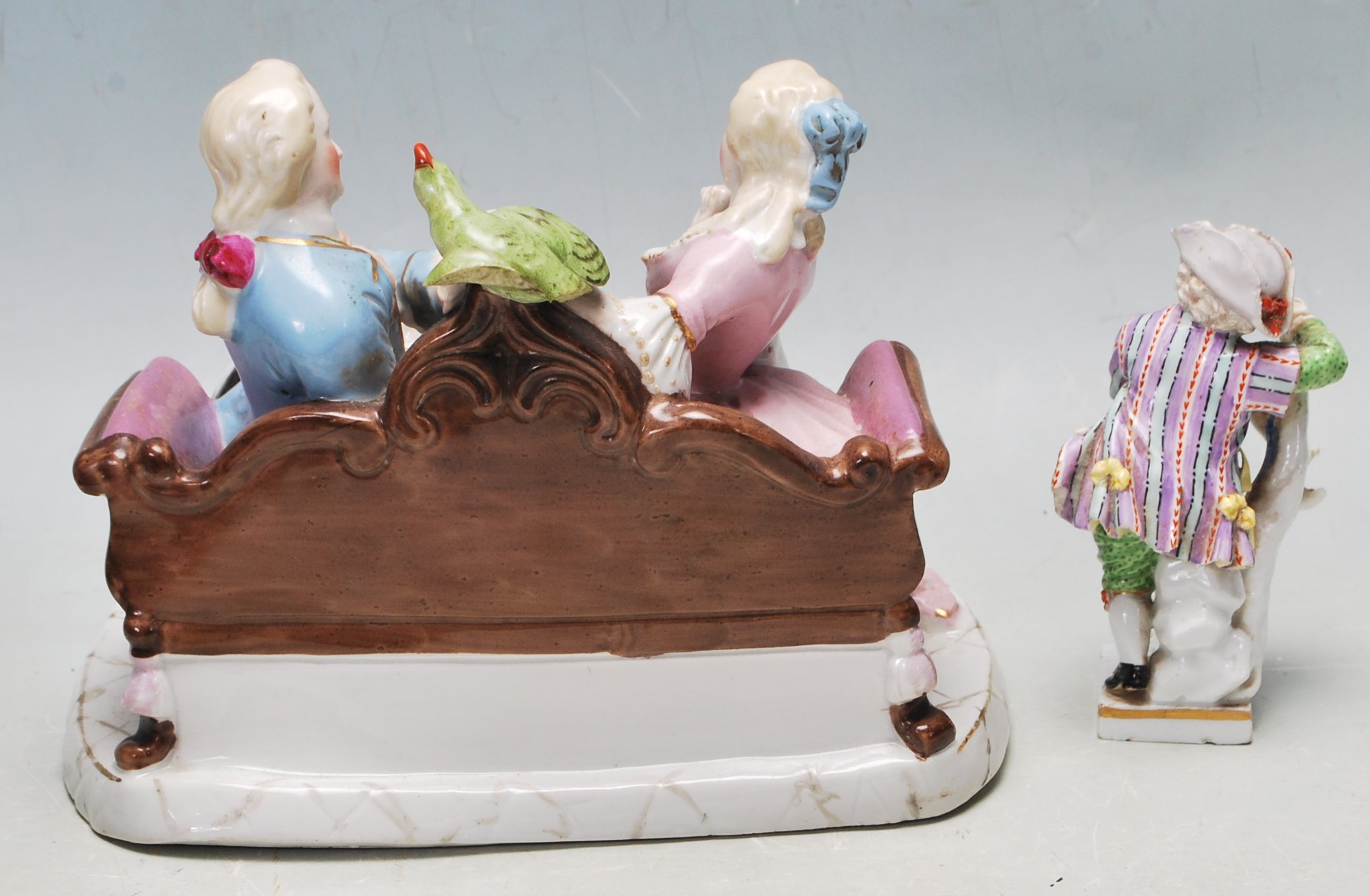ANTIQUE 19TH CENTURY MEISSEN PORCELAIN FIGURINE TOGETHER WITH A GERMAN FIGURINE OF A COURTING COUPLE - Image 3 of 6