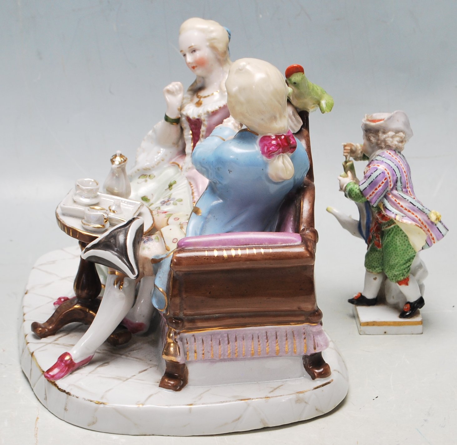 ANTIQUE 19TH CENTURY MEISSEN PORCELAIN FIGURINE TOGETHER WITH A GERMAN FIGURINE OF A COURTING COUPLE - Image 4 of 6