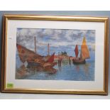 ANTIQUE VENETIAN FISHING BOAT OIL PAINTING