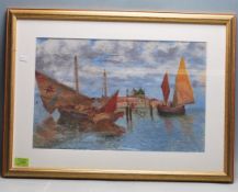 ANTIQUE VENETIAN FISHING BOAT OIL PAINTING