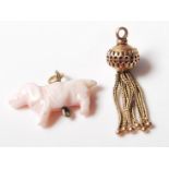 ANTIQUE TASSEL AND PINK CORAL DOG CHARM