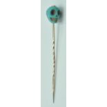 VICTORIAN ANTIQUE TURQUOISE AND GOLD SKULL STICK PIN