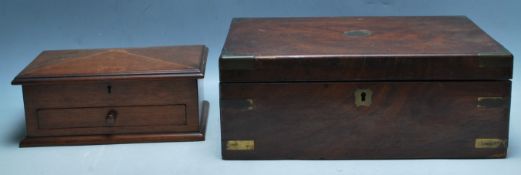 19TH CENTURY VICTORIAN WALNUT WRITING SLOPE AND A OAK JEWELLERY BOX