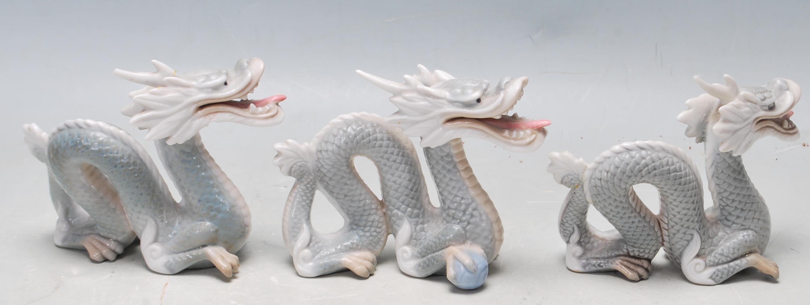 THREE VINTAGE CHINESE ORIENTAL CERAMIC PORCELAIN DRAGONS - Image 3 of 7