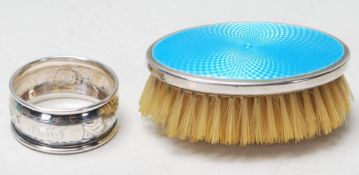 1926 SILVER AND ENAMEL DRESSING TABLE BRUSH