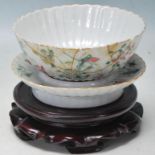 ANTIQUE 19TH CENTURY CHINESE FAMILLE ROSE BOWL DISH ON STAND