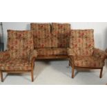 1980’S ERCOL SAVILLE THREE PIECE SUITE - TWO EASY CHAIRS - TWO SEATER SETTEE
