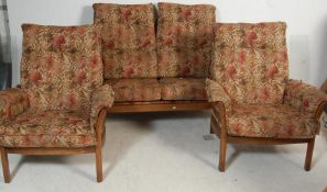 1980’S ERCOL SAVILLE THREE PIECE SUITE - TWO EASY CHAIRS - TWO SEATER SETTEE