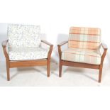 IN THE MANNER OF TOOTHILL - PAIR OF TEAK FRAMED ARMCHAIRS