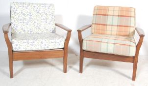 IN THE MANNER OF TOOTHILL - PAIR OF TEAK FRAMED ARMCHAIRS