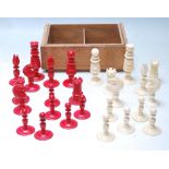 GROUP OF 19TH CENTURY VICTORIAN SATIN IVORY CHESS PIECES