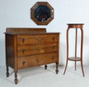 1940S OAK CHEST OF DRAWERS, WALL MIRROR & TORCHERE