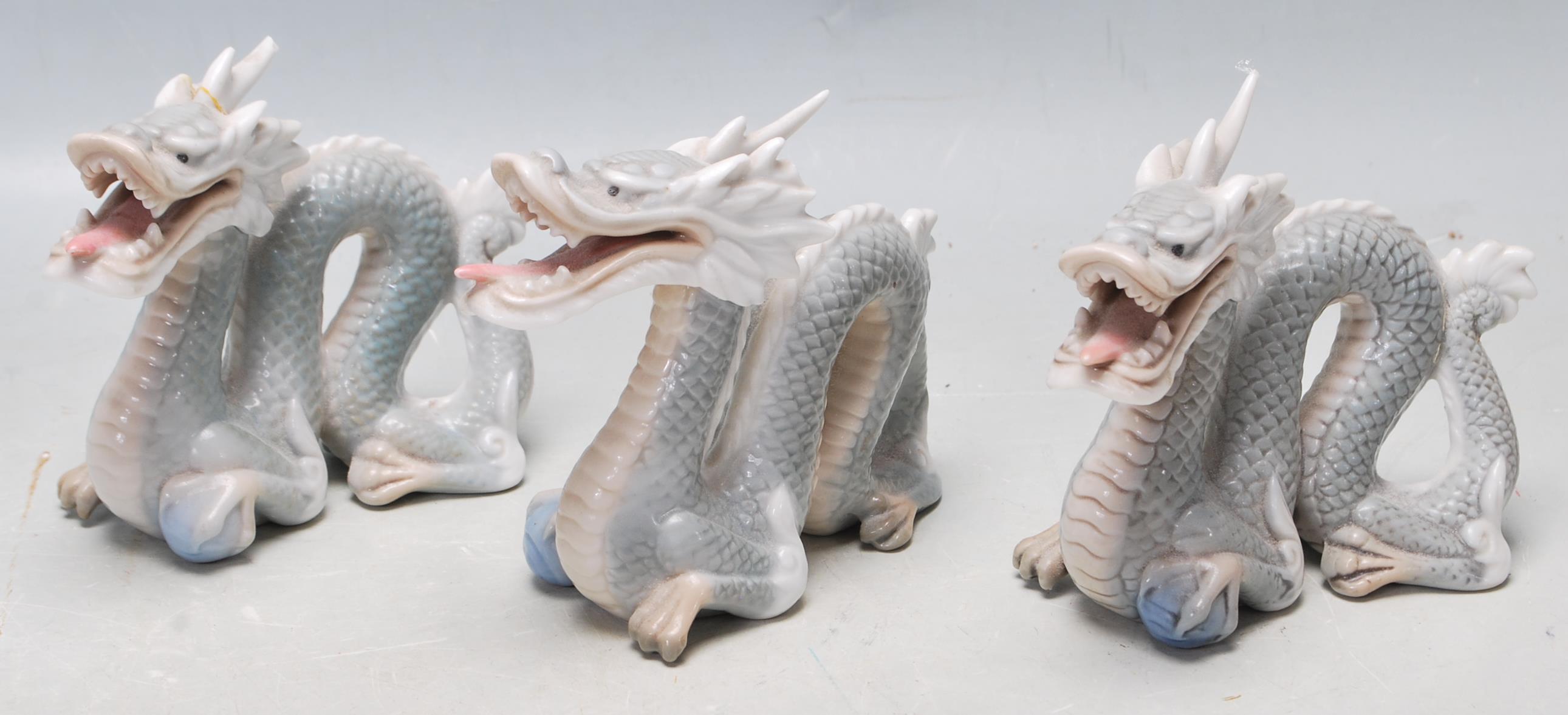 THREE VINTAGE CHINESE ORIENTAL CERAMIC PORCELAIN DRAGONS