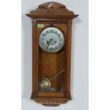 ART DECO STYLE OAK CASE 8 DAY WALL CLOCK WITH GLASS FRONT DOOR