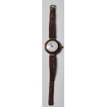 9CT GOLD AND RED ENAMEL WRIST WATCH