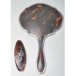 1920'S ANTIQUE SILVER AND TORTOISE SHELL HAND HELD MIRROR