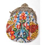 EARLY 20TH CENTURY BEADED LADIES PURSE WITH BEADED FLORAL DESIGN
