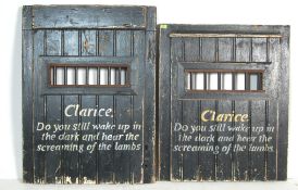 TWO VINTAGE LATE 20TH CENTURY HAND MADE GHOST TRAIN PRISON DOORS