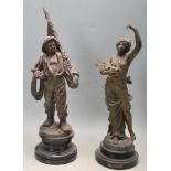 TWO 19TH CENTURY FRENCH BRONZED SPELTER FIGURINES AFTER AUGUSTE FRANCOIS MOREAU
