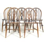 FIVE VINTAGE 20TH CENTURY ERCOL WINDSOR FLEUR DE LYS 878 BEECH WOOD AND ELM DINING CHAIRS