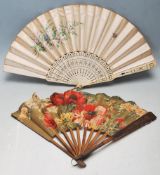 GEORGIAN IVORY AND SILK PAINTED FAN WITH ANOTHER