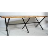 LARGE RECTANGULAR FACTORY INDUSTRIAL METAL FRAME AND WOODEN TOP DINING TABLE