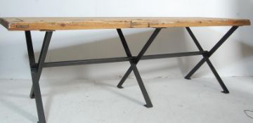 LARGE RECTANGULAR FACTORY INDUSTRIAL METAL FRAME AND WOODEN TOP DINING TABLE