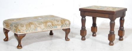 1920'S CARVED OAK OTTOMAN FOOTSTOOL AND ANOTHER