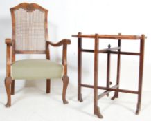 1930’S OAK FRAME FIRESIDE ELBOW CHAIR AND OCCASIONAL TABLE
