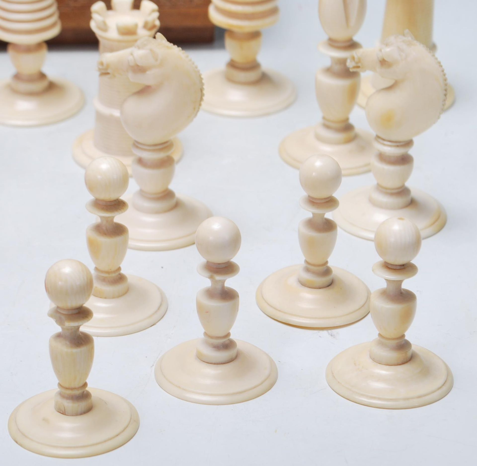 GROUP OF 19TH CENTURY VICTORIAN SATIN IVORY CHESS PIECES - Image 2 of 9
