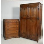 MID 20TH CENTURY JACOBEAN REVIVAL WARBROBE AND CHEST