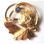 ART NOUVEAU GOLD DIAMOND AND SAPPHIRE FAIRY BROOCH