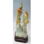 CHNESE CARVED JADE PERCHED BIRD FIGURINE