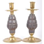 WWI FIRST WORLD WAR TRENCH ART GRENADE CANDLESTICKS