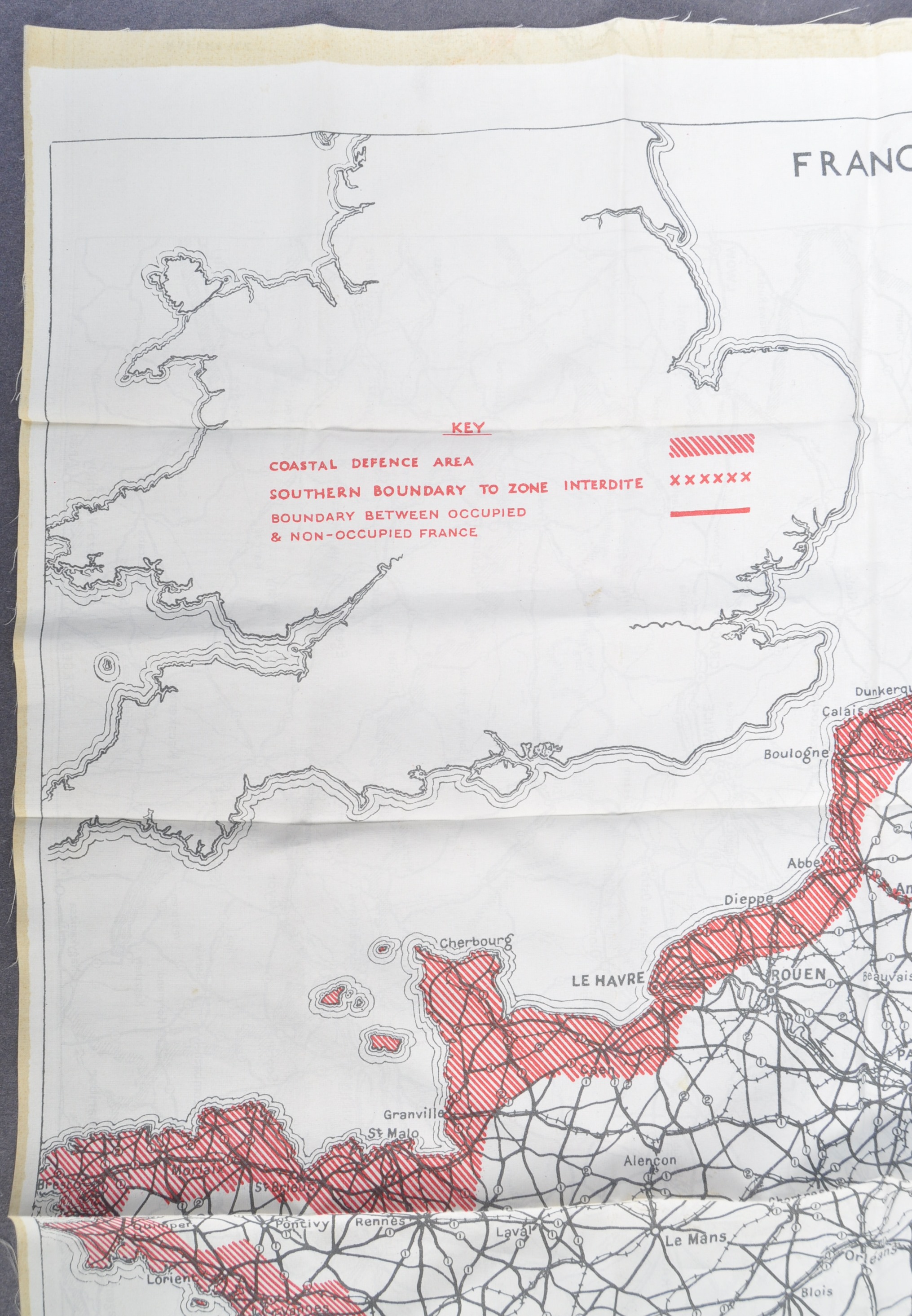 WWII SECOND WORLD WAR SILK ESCAPE MAP - FRANCE - Image 2 of 4