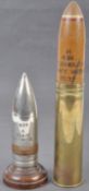 TWO ARTILLERY SHELLS - WWI CIGARETTE LIGHTER & WWII PRACTISE SHELL