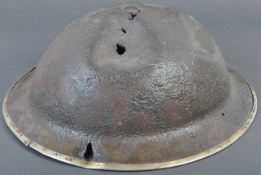 ORIGINAL WWII SECOND WORLD WAR BATTLE DAMAGED BRODIE HELMET