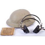 WWII SECOND WORLD WAR BRODIE HELMET & WIRELESS HEADSET