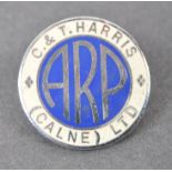 RARE ORIGINAL WWII ARP BADGE FOR C&T HARRIS OF CALNE