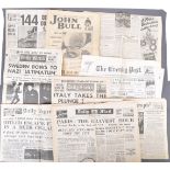 COLLECTION OF ORIGINAL WARTIME WWII NEWSPAPERS