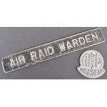 WWII INTEREST - ARP WARDEN & AIR RAID WARDEN METAL SIGNS