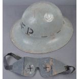 ORIGINAL WWII CIVIL DEFENCE FIRE WATCHER HELMET & EYE SHIELD