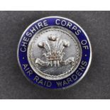 ORIGINAL WWII INTEREST ' CHESHIRE CORPS OF AIR RAID WARDENS ' BADGE