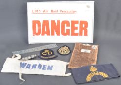 COLLECTION OF ASSORTED WWII INTEREST ARP ITEMS - SIGN, PATCHES ETC