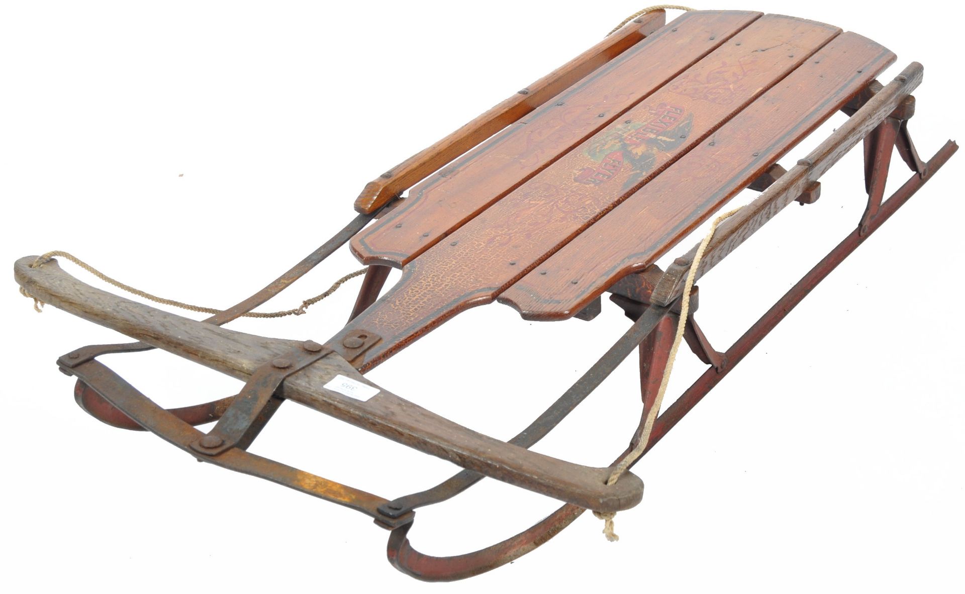 ANTIQUE AMERICAN THE FLYER WOODEN AND METAL SLEIGH