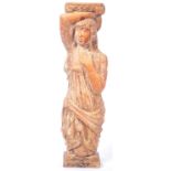 BELIEVED 18TH CENTURY CARVED LIME WOOD FIGURAL COLUMN