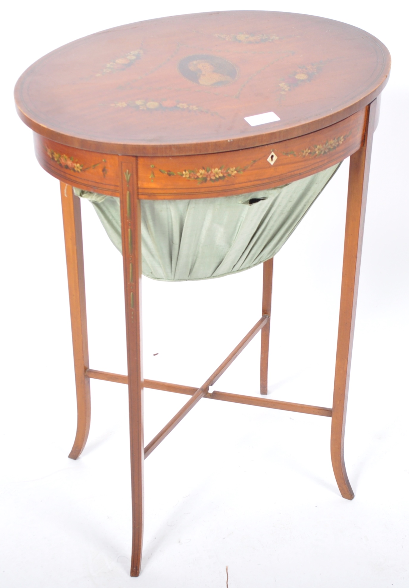 18TH CENTURY SHERATON PERIOD PAINTED MAHOGANY SEWING TABLE - Image 2 of 5