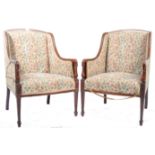 PAIR OF EDWARDIAN MAHOGANY FIRESIDE / LIBRARY ARMCHAIRS